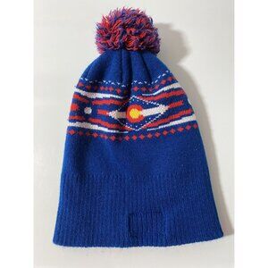 Colorado Rocky Mountains Beanie with Pom Blue Winter Hat